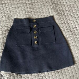 Sezane Louisa Navy Blue Button-Front Skirt